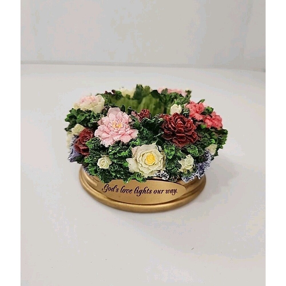 3D Floral Votive Candle Holder Resin Capodimonte Style God Religion Faith Floral